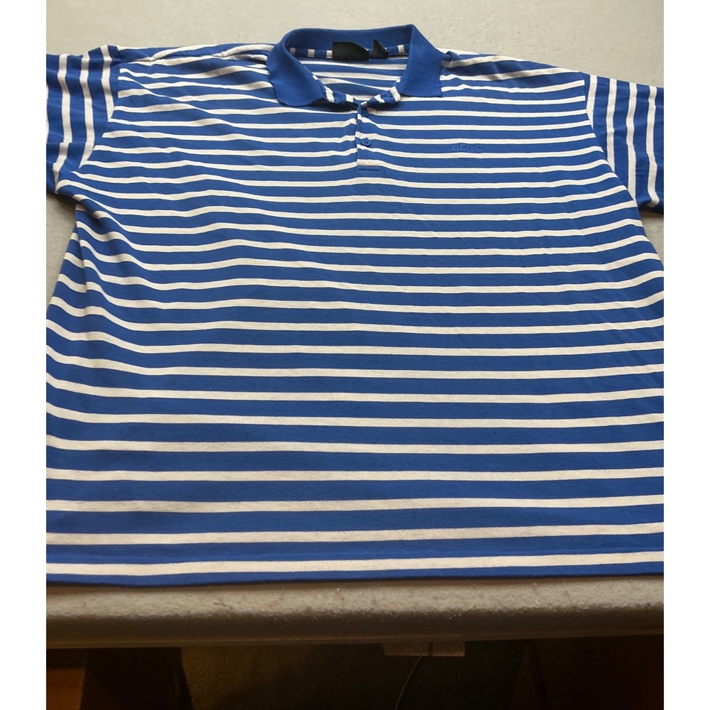 Boss Men’s Blue and White Striped Polo